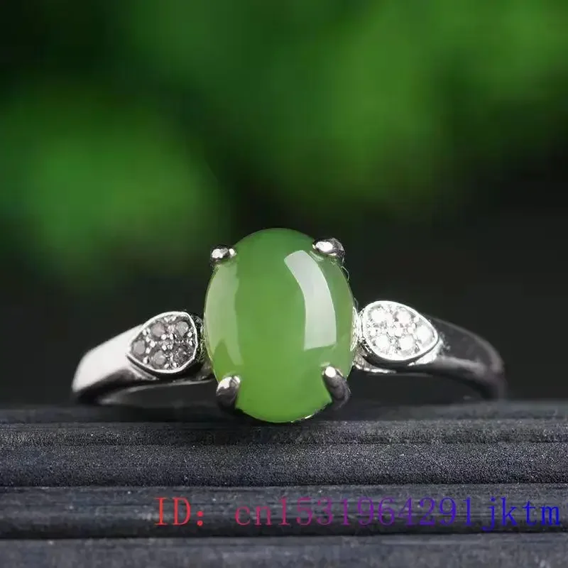 Hetian Jade Ring Jewelry Accessories Nephrite Amulet Luxury Women Charms Natural Amulets Adjustable Rings Green 925 Silver