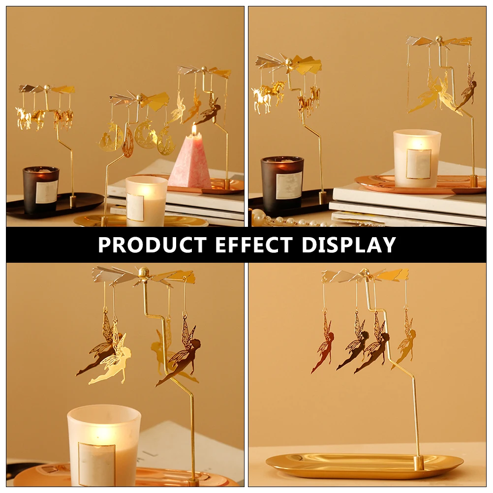 

1 set Tray Rotating Holder Iron Decorative Table Adornment Festive Atmosphere Romantic Charm Tough Material