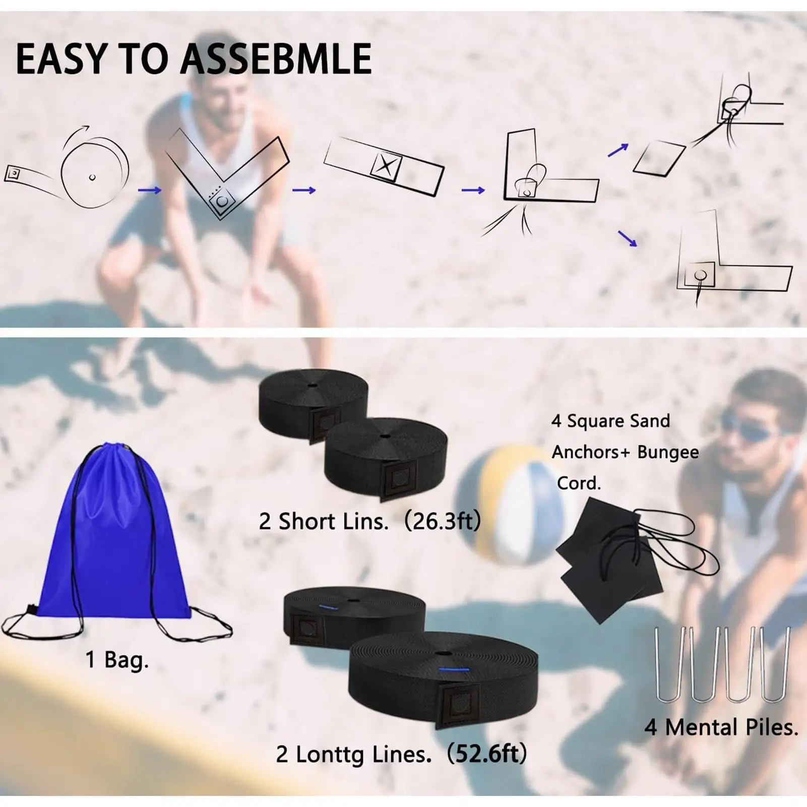 Beach Volleyball Lines Heavy Duty Court Boundary Lines Portable Sports Suppliesfor Sports Field Beach Park Grass Lawn Picnic