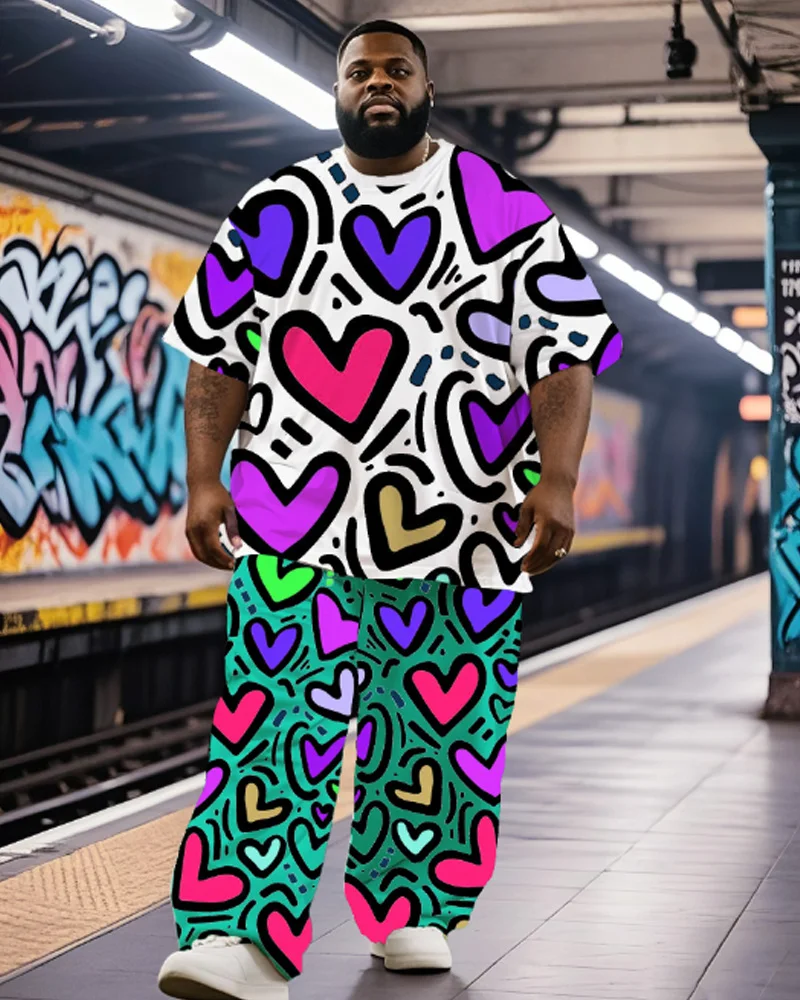 

S-9XL Мужская футболка больших размеров в стиле хип-хоп с короткими рукавами и брюки, комплект из двух предметов