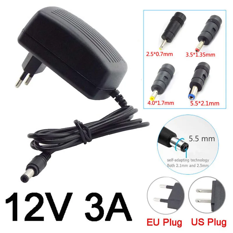 AC DC Adapter Converter 5.5*2.1mm 4.0*1.7mm 3.5*1.35mm 2.5*0.7mm Plug DC 12V 3A AC 110V-240V Power Supply Charger