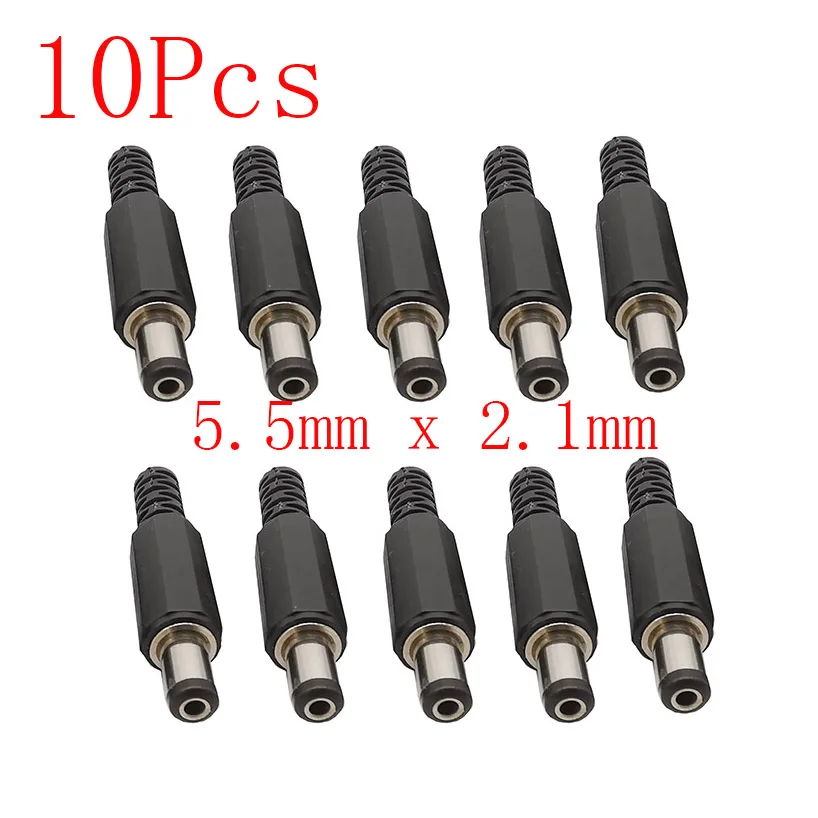 

10Pcs 5.5mm x 2.1mm DC Power Plug Connector 5.5x2.1mm DC Supply Plastic Male Socket Adapter Wire Plugs Length 9mm