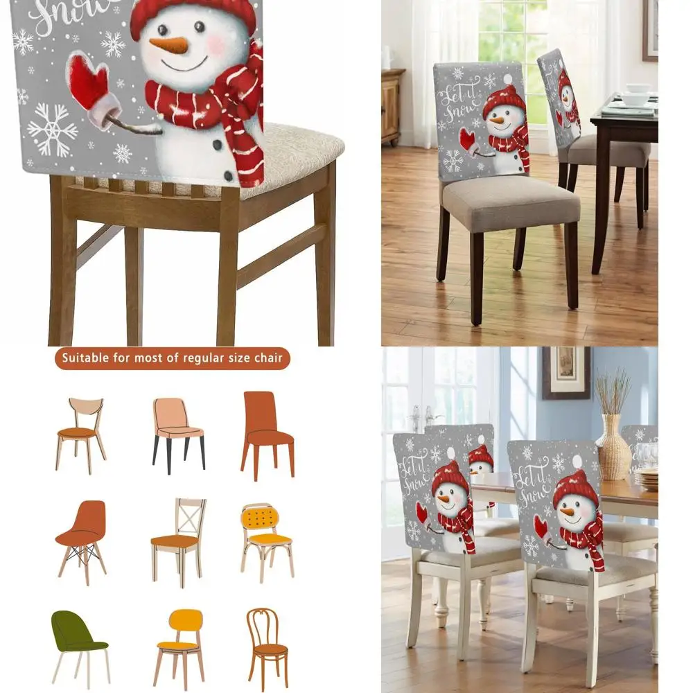 

Set of 6 Grey Snowman Christmas Chair Covers for Dining Room, Winter Snowflake Back Slipcovers, Gray Removable Seat Protectors f