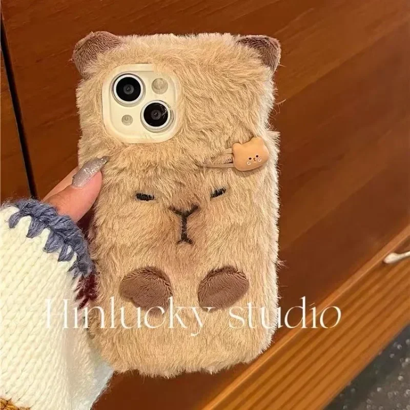 Cute Plush Mouse Apple Plush Mobile Phone Case for IPhone16 15 14 13 11 12 Pro Max Mini Plus 6s Soft X Winter 15 Autumn Funda
