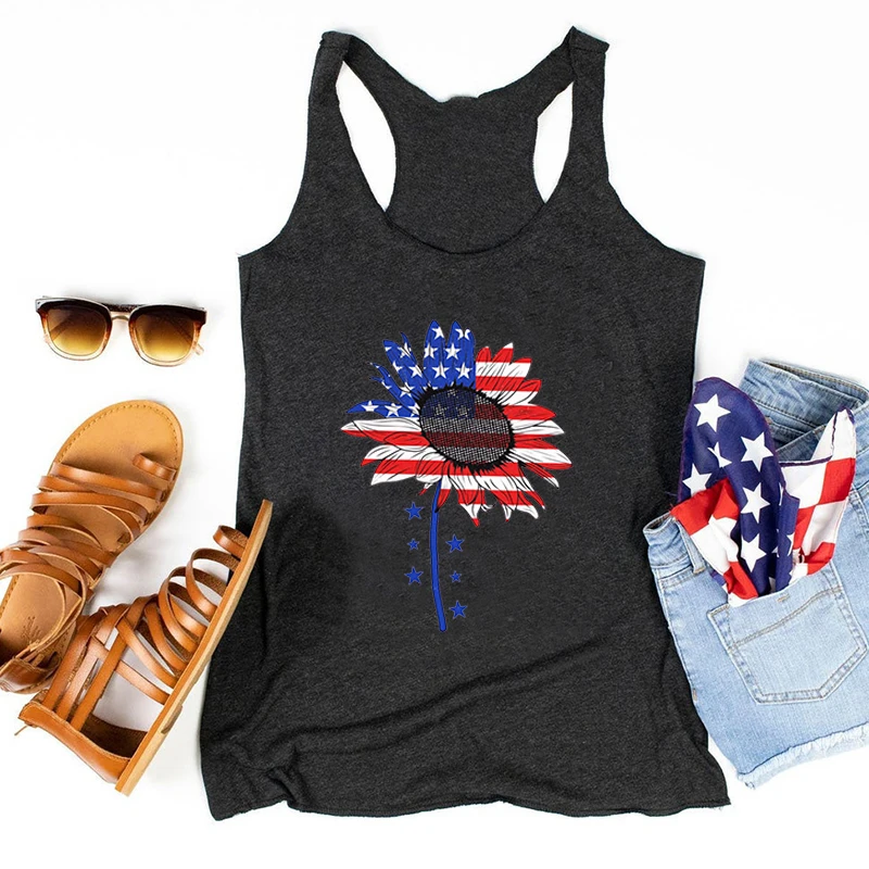 

Sunflower 4th of July Tank July 4th Tank Top Patriotic Tank Top America Tank Top Women's Gothic Gym Tank Top Women Floral M