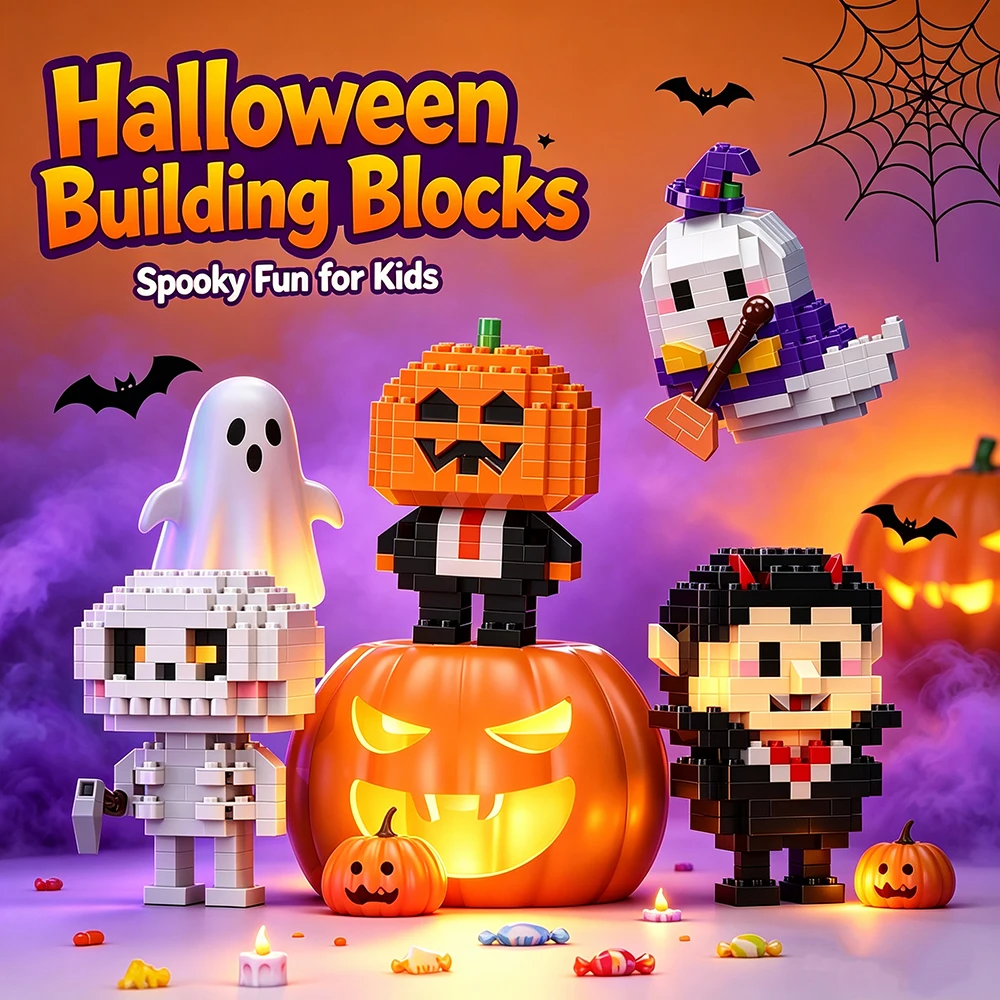 micro-particle building block cartoon figures Halloween pumpkin ghost witch festival DIY toy desktop decoration birthday gifts
