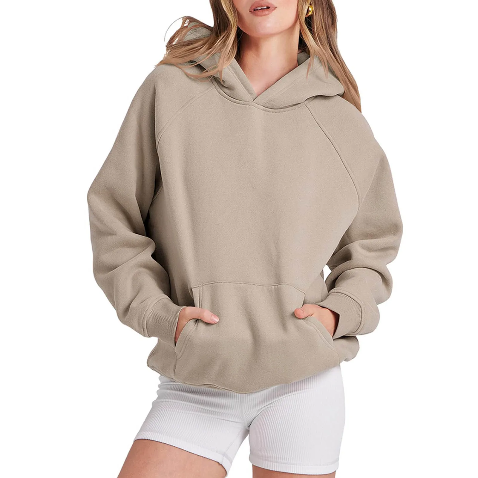 

2024 Autumn Women'S Shoulder-Sleeved Hoodie Pure Color Simple Loose Hoodie Jogging Sports Hoodie Pure Cotton Fashion Hoodie