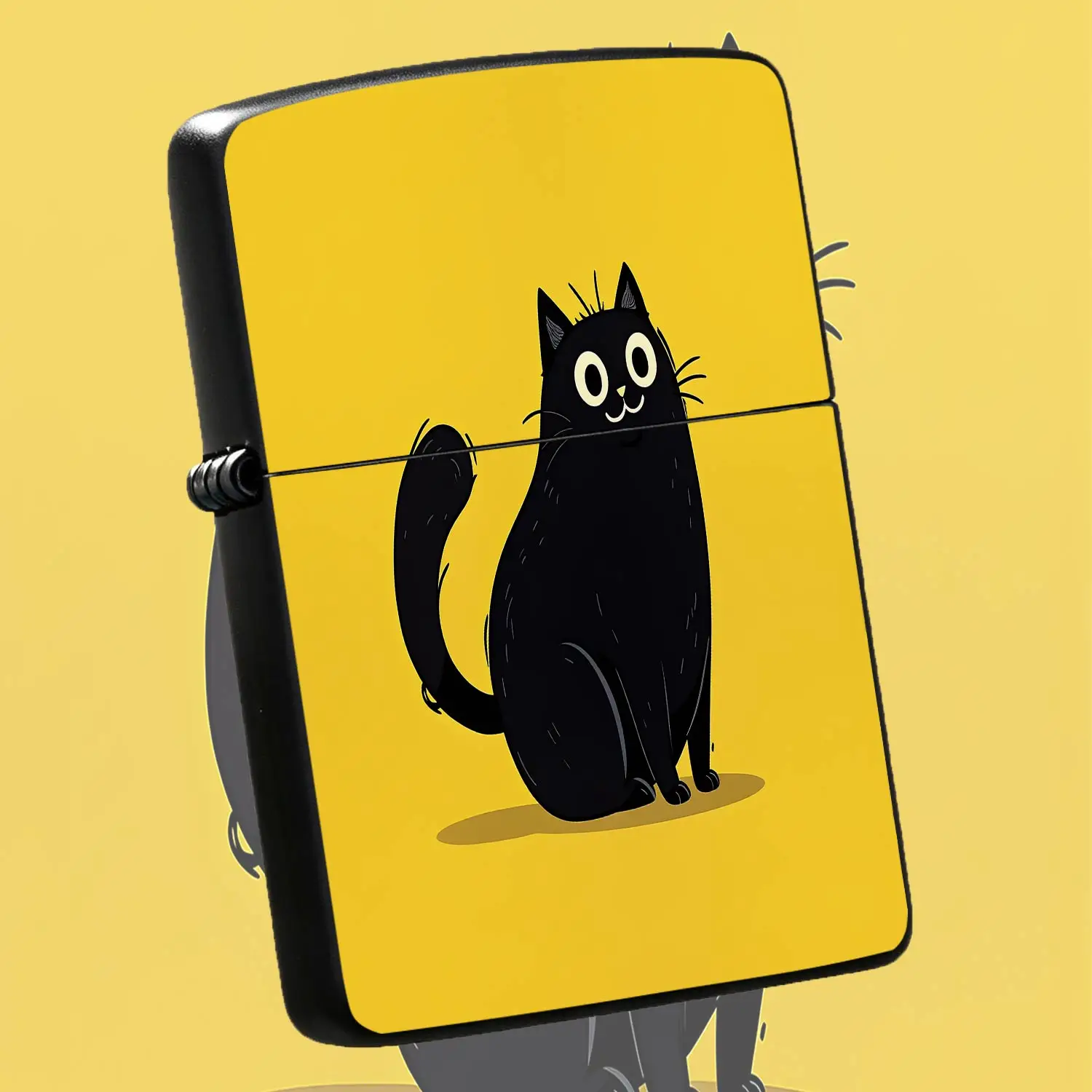 Cute Cartoonlighter Bright Yellow Background Adorable Hand-Drawn Style Portable Lighter For Home Outdoor Camping Candles Incense Lighting, Exquisite Lovely Cat Pattern Practical Creative Small Gift For Friends Cat Lover A Humorous And Inter