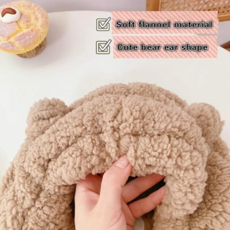 New Cute Bear Scarf Hat Earflap Hat Winter Warm Thickened Plush Cap Outdoor Windproof Ear Protectors Hats with Warm Mask