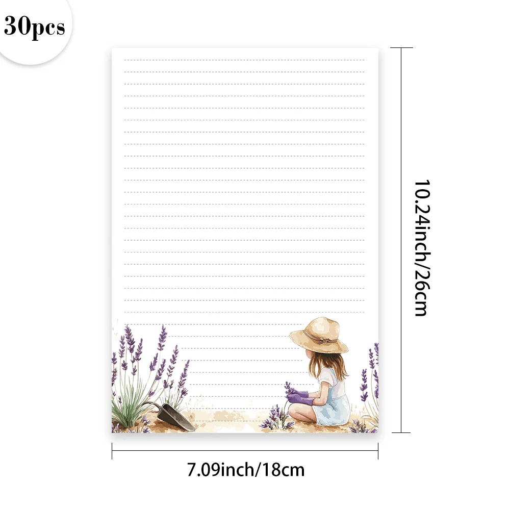 30 Sheets, B5 Lavender Country Garden Themed Writing Paper, Lined, No Glue, Perfect For Notebooks, Memos, And Stickers