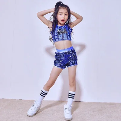 زي رقص جاز ترتر للأطفال ، ملابس رقص حديثة ، بدلة مشجّعة ، هيب هوب ، ملابس أداء رقص الشارع ، جديد