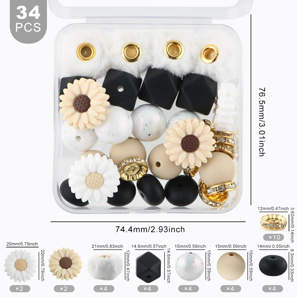 Scatola di peluche con perline focali in Silicone ricoperte di pelliccia set di perline allentate di fiori per la creazione di gioielli accessori per bracciali con collana portachiavi fai da te