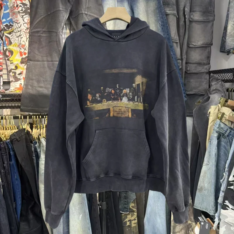 

Толстовка с капюшоном в стиле ретро American Waed Fce, мужская теплая хлопковая толстовка в стиле хип-хоп с капюшоном, винтажная повседневная уличная одежда