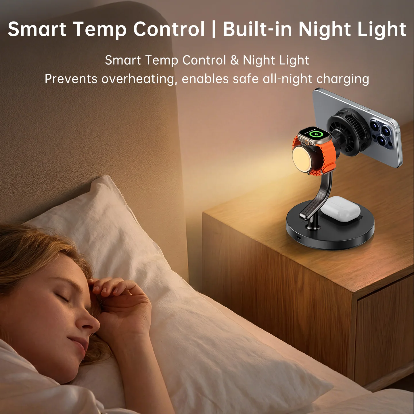 HaaYot Qi2.2 25W Magnetyczna Bezprzewodowa Ładowarka Stojąca do iPhone 17/16 Szybkie Ładowanie, Podkładka Ładująca z Chłodzeniem AI do Galaxy S25/S26 Ultra — zdjęcie produktu 6