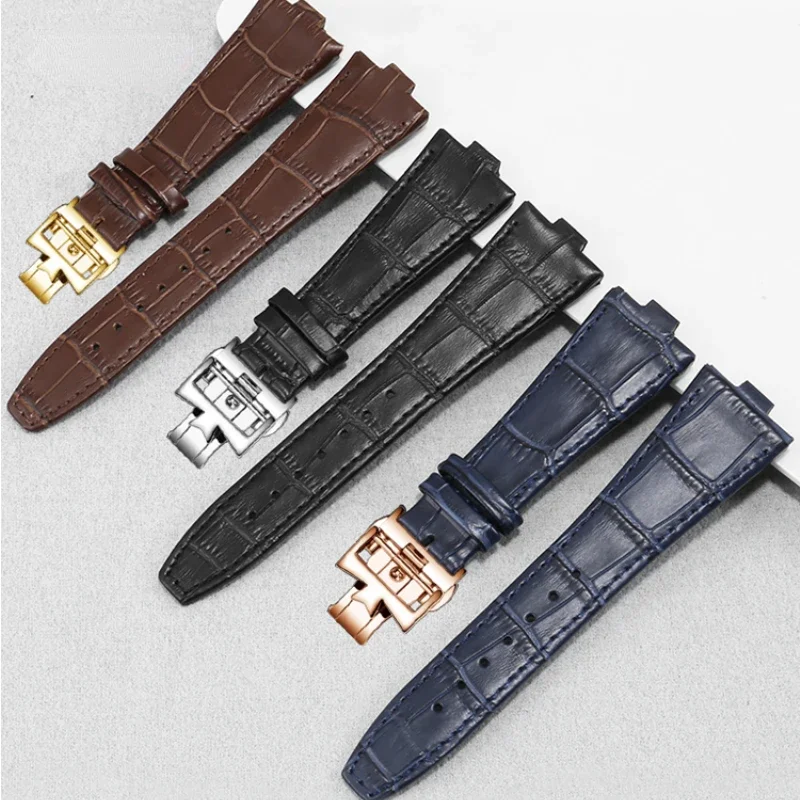 Genuine Leather Watch Strap for Vacheron Constantin 4500V 5500V P47040 Raised Moth Cowhide Watchband Accessories 25.8mmWristband