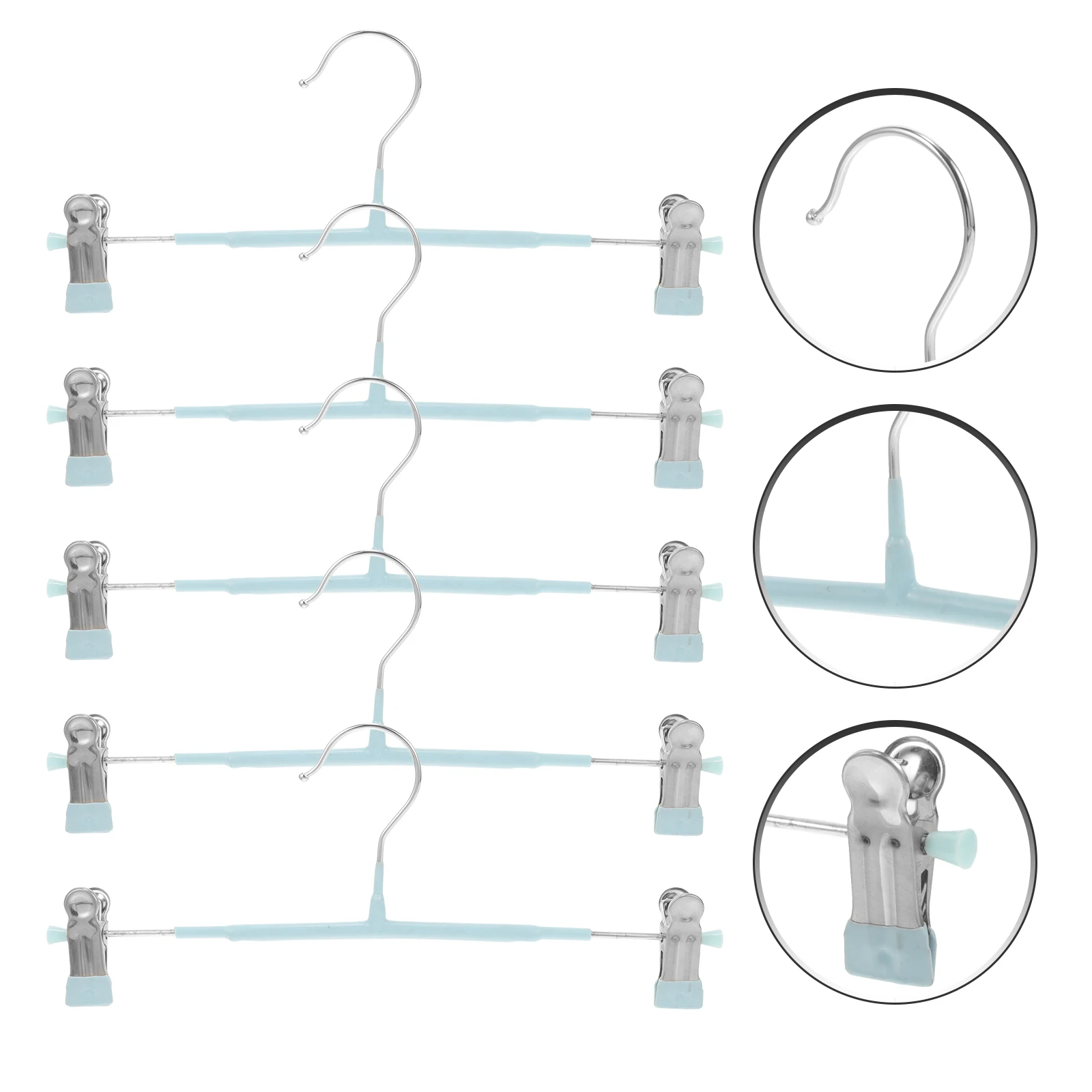 

5pcs Stainless Steel Pants Hangers Heavy Duty Space Saving Double Clip Adjustable Clothes Hangers For Skirts Belts Kids Storage