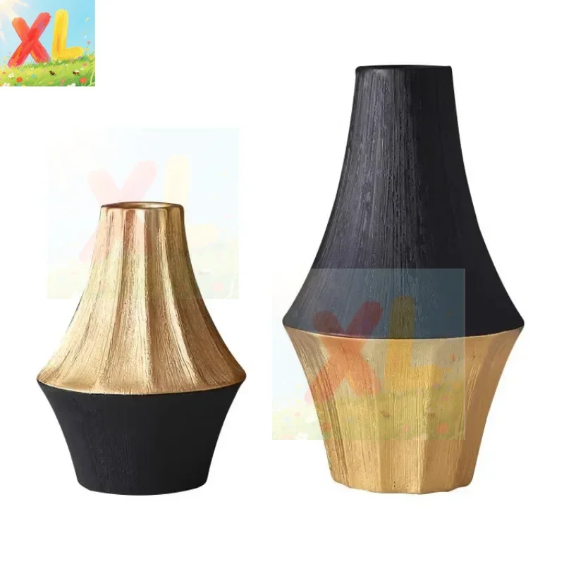 

Light luxury handmade brushed black gold vase ceramic ornament flower arrangement device personalized and creative living room h