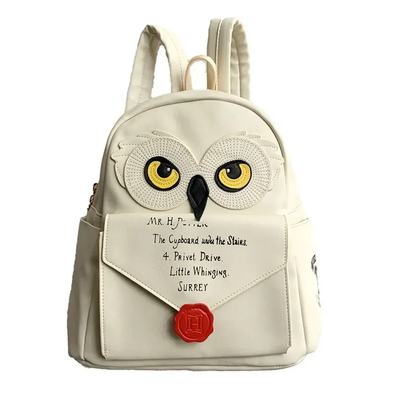 Harry Cute Owl and Letter Casual Women Girls Small Bag Potter Beige PU Leather Backpack School Bag Shoulders Bag Kids Adult Gift