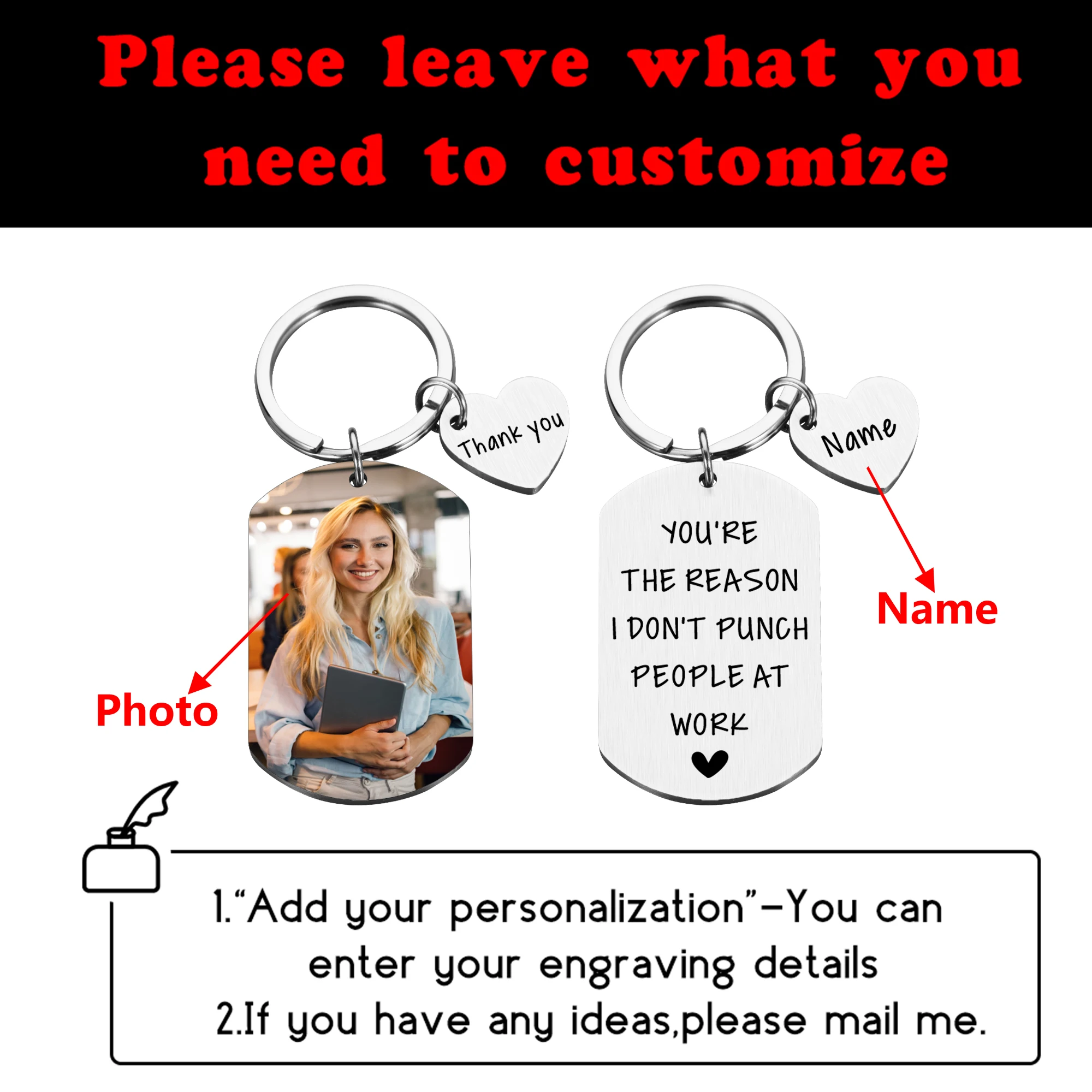 Custom Keychain with Photo Name for Team Boss Keyring Car Key Accessories for Coworker Birthday Retirement Resignation Gift