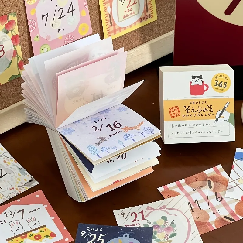 2026 Mini Cute Calendar Illustration Tearable Calendar Japanese Style Daily Tear Off Plan Paper Notebook Office School Supplies