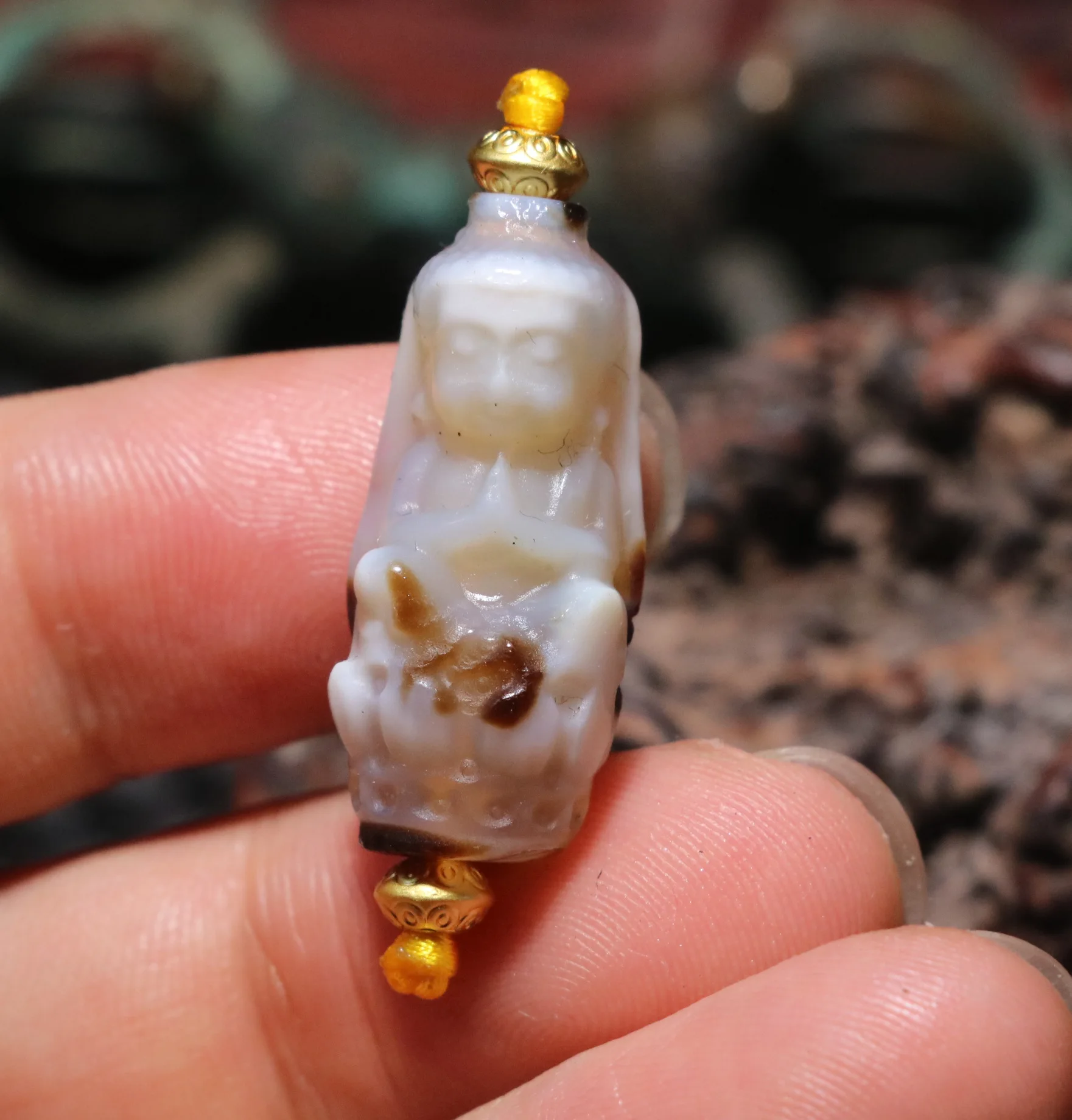 

Treasure Energy Tibetan Old Agate Sculptural Baby Buddha Wanzi dZi Bead Pendant Amulet Fit For Making Bracelet Lkbrother