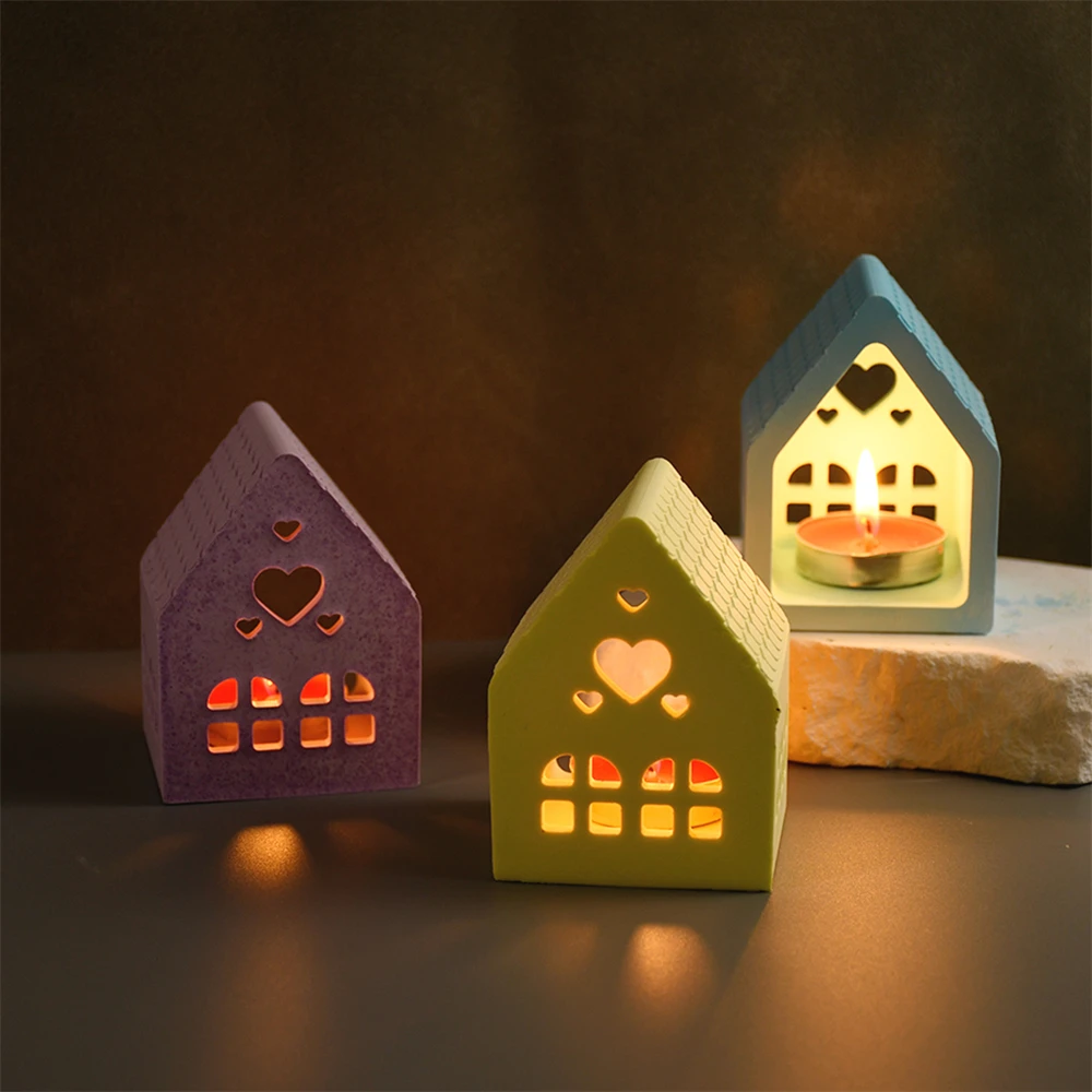 Love Heart Window House Concrete Silicone Molds Candle Holder Cement Gypsum Plaster Mould Small Home Craft Decoration Resin Mold