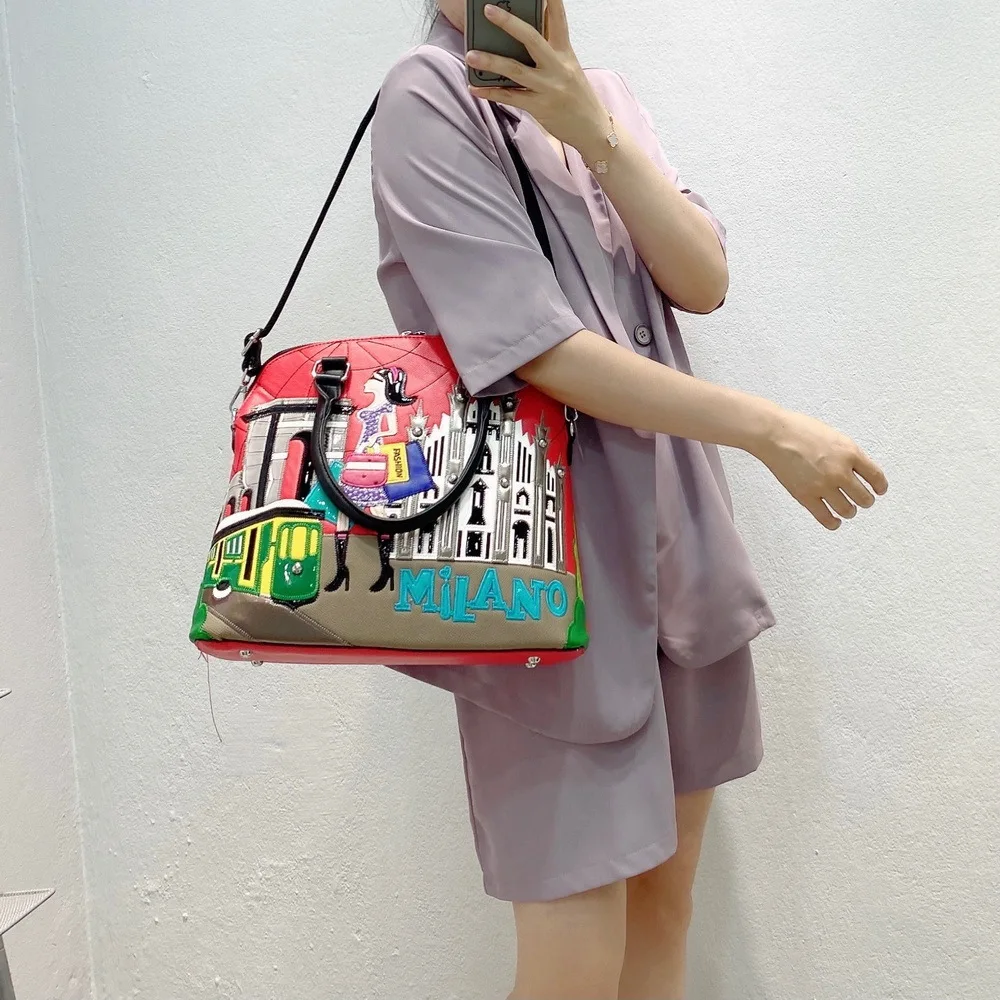 

Cartoon Embroidery Women Shell Purses and Handbags Fashion Designer Ladies Shoulder Bags High Quality Female Totes Top Handle