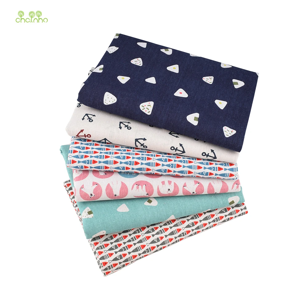 Chainho,Printed Cotton Linen Fabric,DIY Quilting & Sewing Material,Patchwork Cloth,6 Designs Series,4 Kinds of Size,CL12