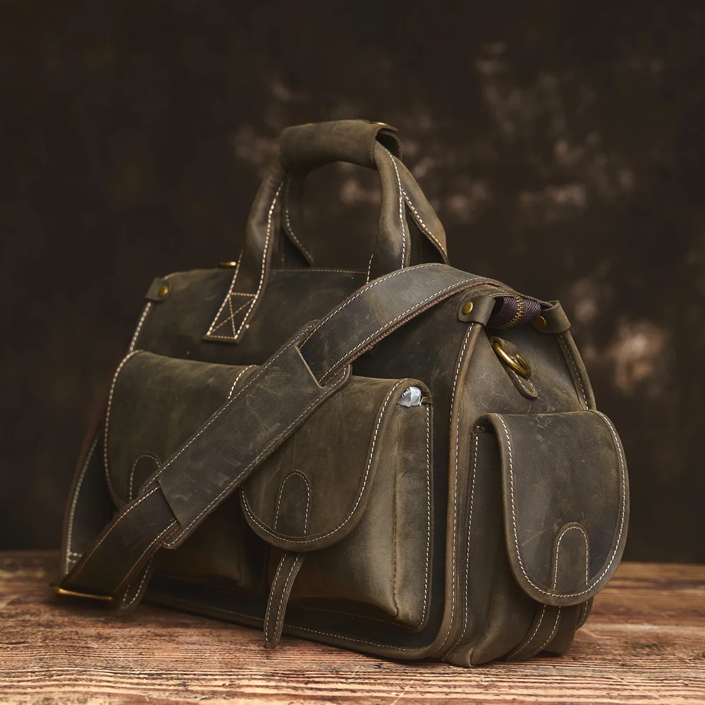 Nupugoo Vintage Echt leder Herren Aktentasche Umhängetasche verrückte Pferd Leder Handtasche mit 16-Zoll-Laptop – Detail 16