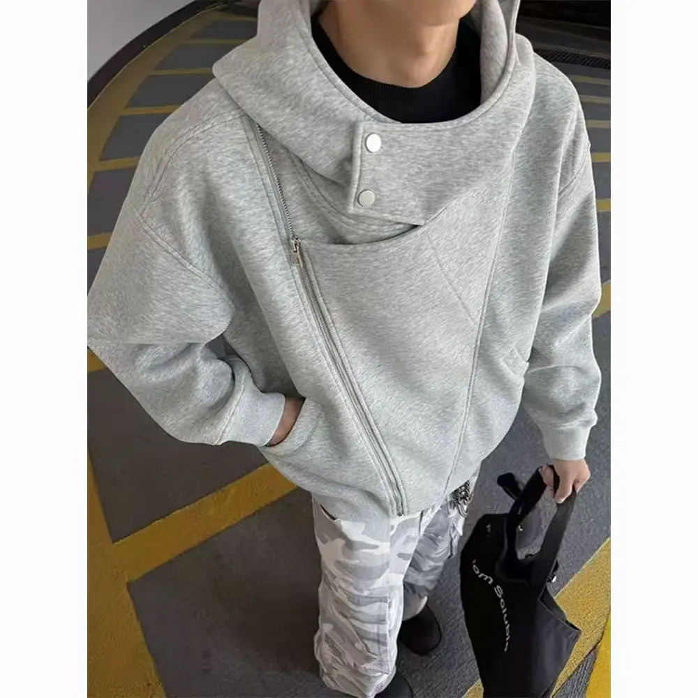 

Gray American Retro Hooded Side Zipper Embroidered Cardigan Sweatshirt Autumn And Winter For Men And Women Fashion Loose Jacket