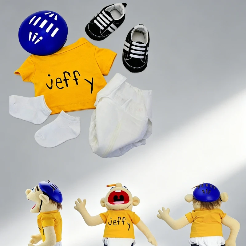 Stuffed Figurine with Movable Mouth for Play House Kids Boy Jeffy Hand Puppet Coby Junior Joseph Plush Doll Toy Decor ornaments