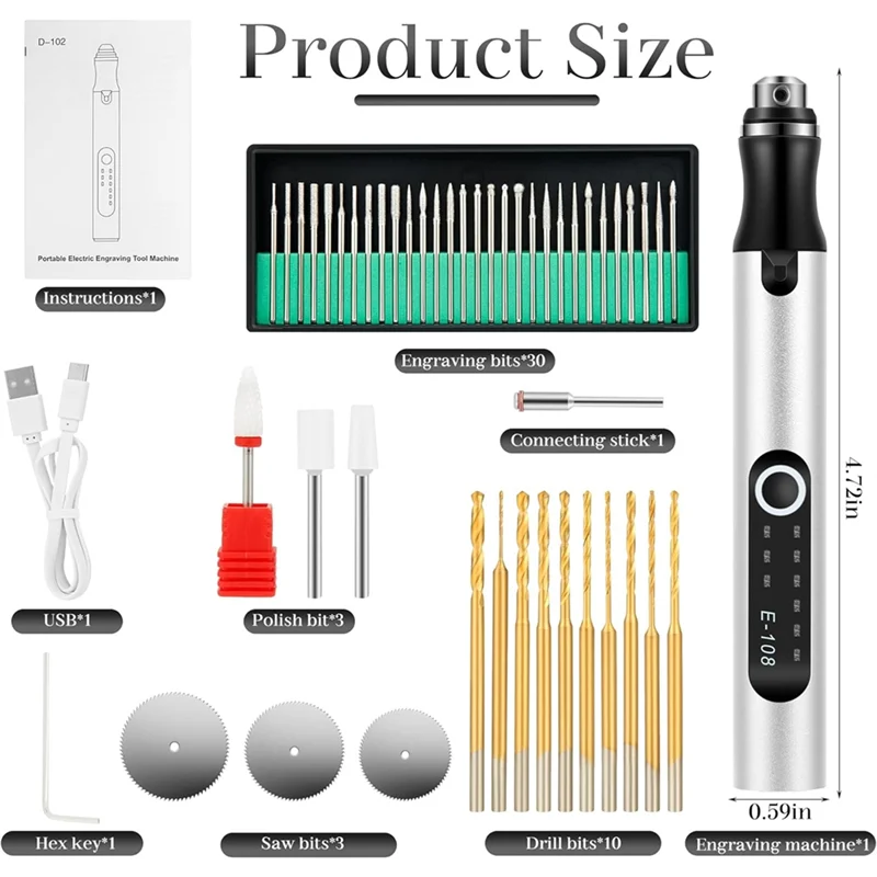 AT21-Overload Protection Electric For Wood, Metal Glass Engraving Pen With USB-C Charging, 3-Speed Settings, For Beginners