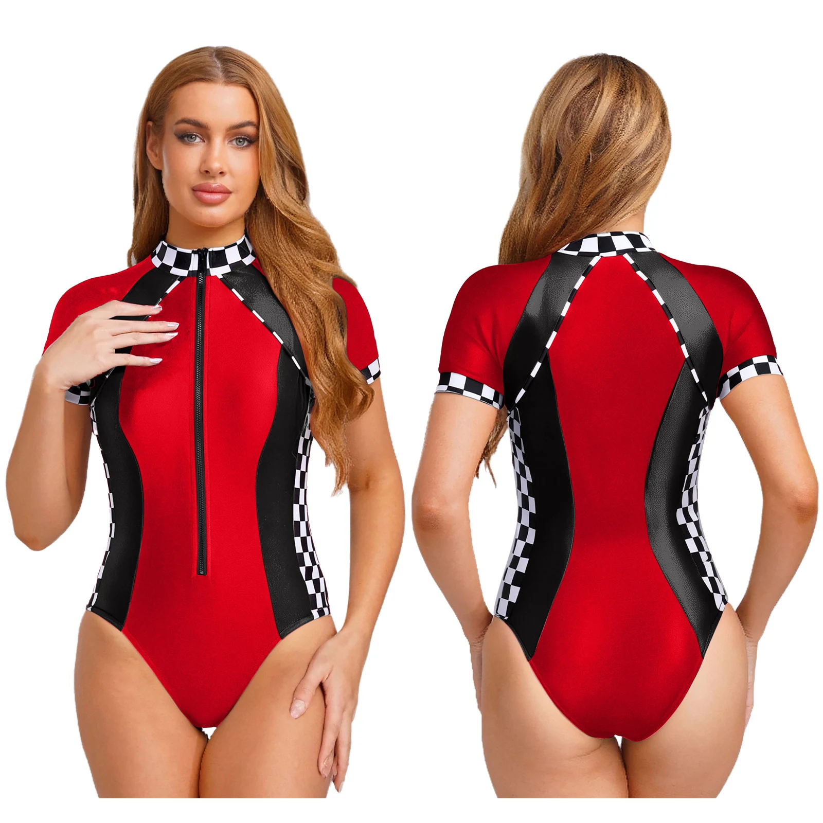 

Women Sexy Short Sleeve Slim-fitting Jumpsuit for Racer Driving Speed Match Competition Outfits Halloween Carnival Cosplay Wear