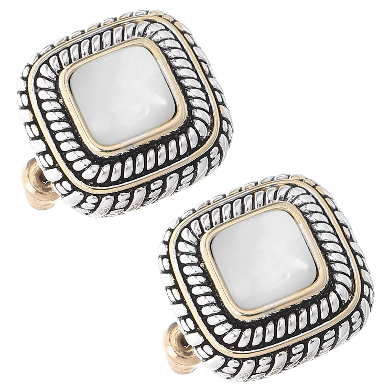 

2Pcs Shell of Pearl Vintage Square Chunky Stud Earrings Statement Baroque Jewelry Trendy Accessories for Women