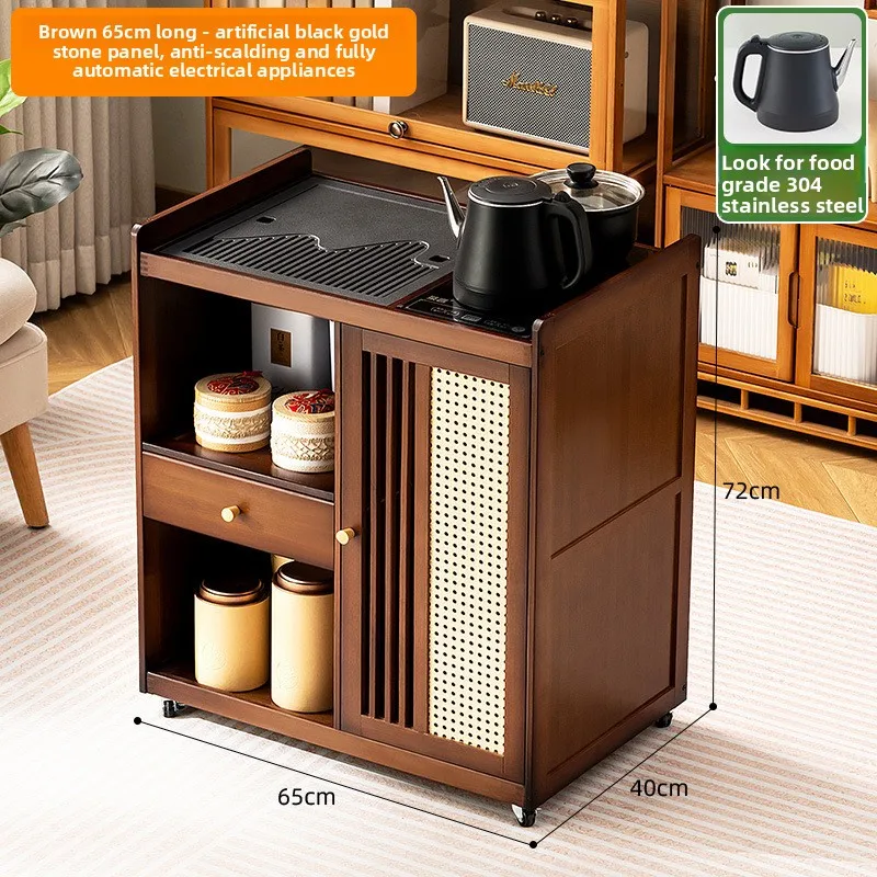 MobileSmall t Kettle integrated  cabinet Solid wood coffee table Tea cart Brewing view 5