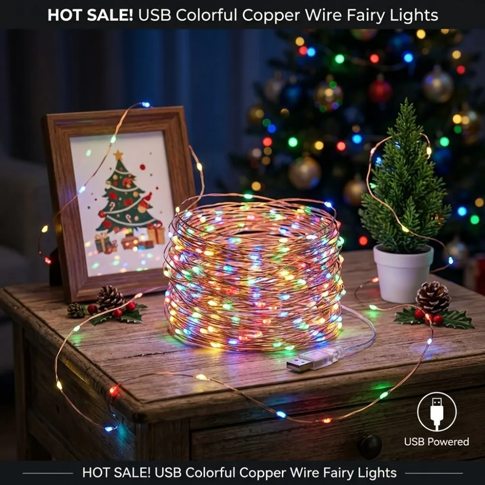 USB Copper Wire Lights Warm White for Christmas Weddings Parties Homes Windows Balconies Yards Gardens Patios Festive Decoration
