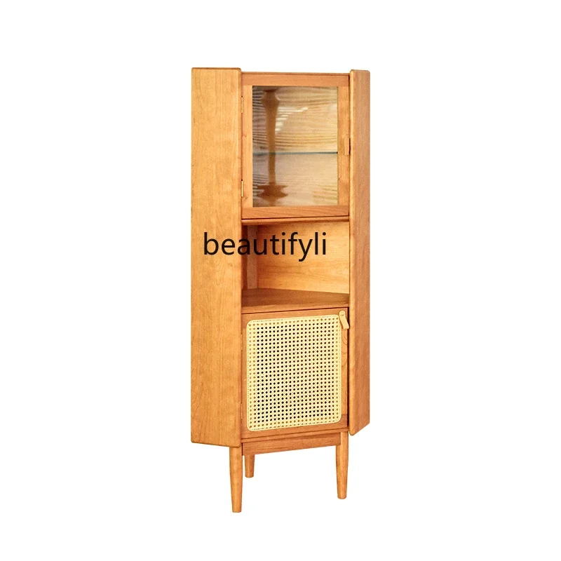 

Nordic solid wood corner cabinet cherry wood rattan living room triangular side cabinet storage dining side cabinet9344