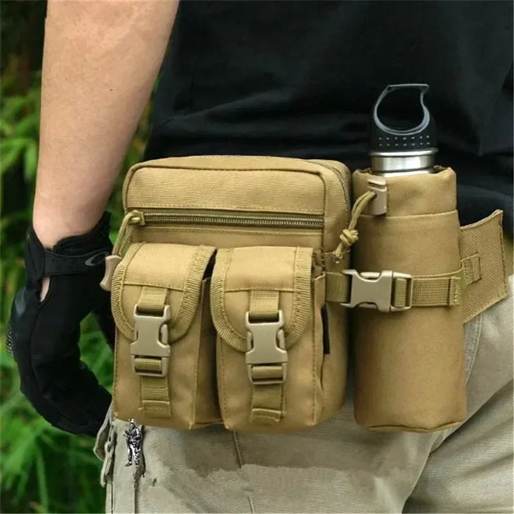 1pc Men Waist Pack Nylon Hiking Water Bottle Phone Pouch Outdoor Sports Climbing Camping Belt Bag Hiking Backpacks