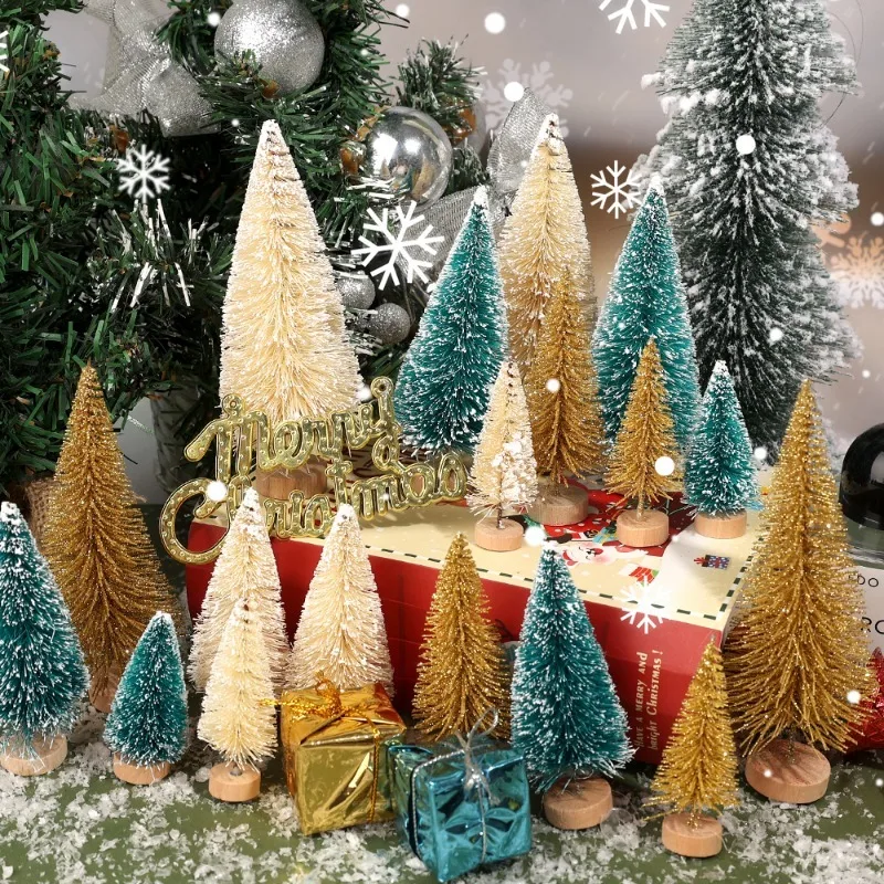 9/36pcs Miniature Artificial Christmas Tree Mini Sisal Snow Landscape Xmas Tree Ornament DIY Tabletop Festival Party Decorations