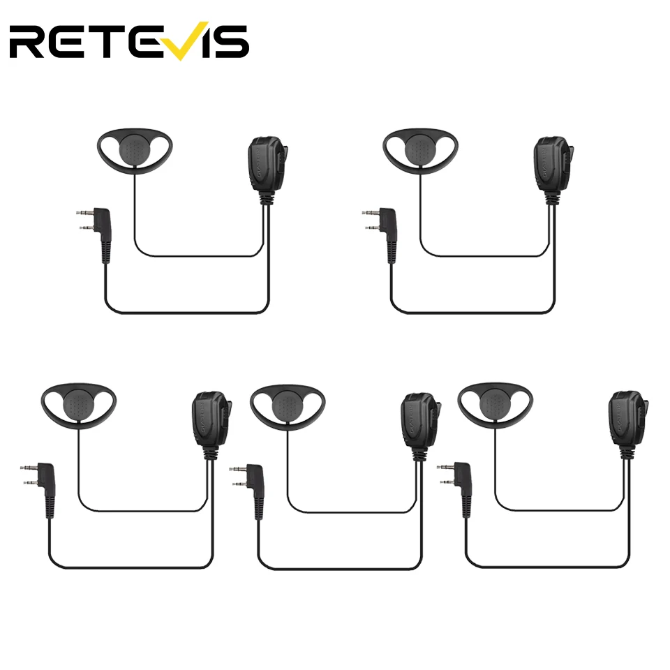 5 PCS D-type Earhook Earpiece Headset Walkie Talkie Headphone For Kenwood Baofeng UV-5R UV-82 888S RETEVIS H777/RT22/RT81/RT-5R