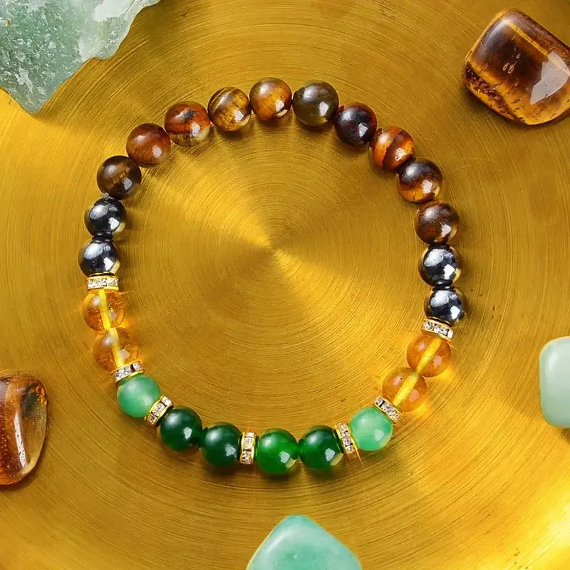Chakra Balancing Bracelet - Tiger Eye, Green Aventurine & Citrine Healing Stones for Wealth & Positivity image 3