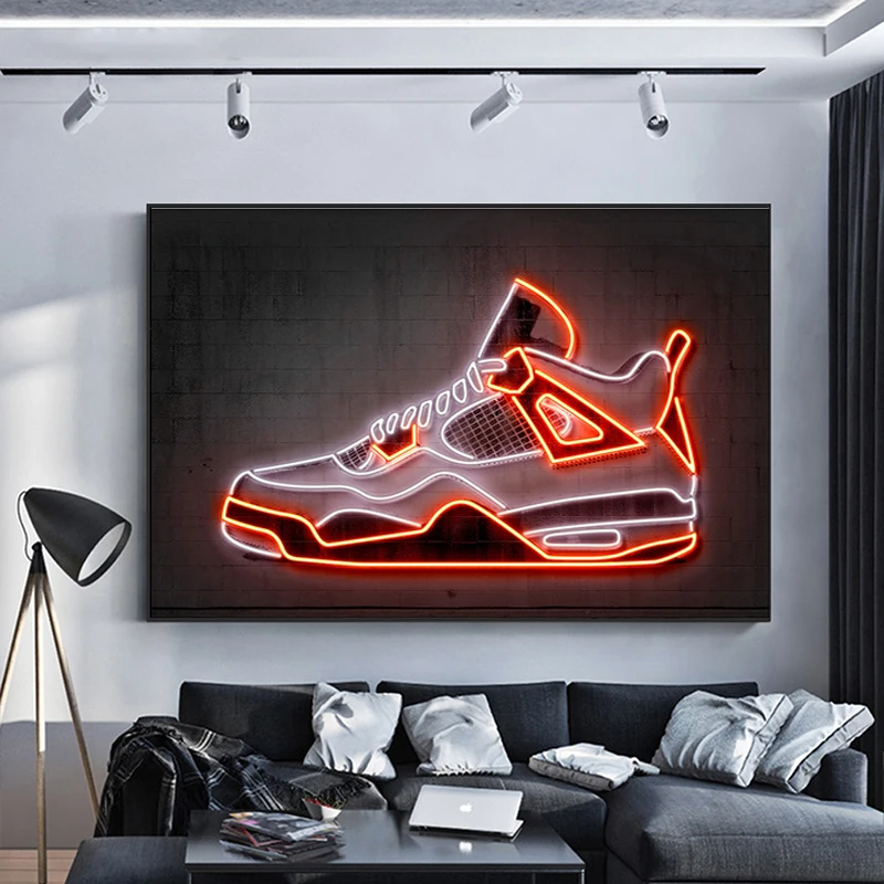 Neon Sign Sneaker Shoes Canvas Paintings Fashion Sport Shoes Posters Prints Wall Art Pictures for Living Room Wall Decor Cuadros