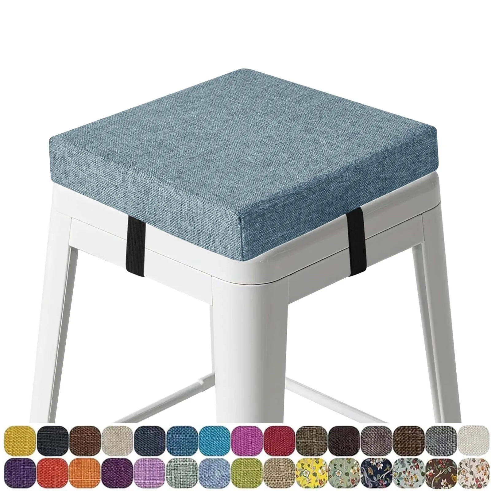 

Square Cushion Chair Seat Cushion with Buckles Seat Pads with Zippers 40X40cm Linen Fabric Dining Chair Pad for Bar Restaurant