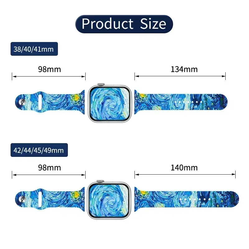 Van Gogh oil painting printed silicone strap suitable for Apple Watch Ultra S8 watch wristband Bands for apple watch strap