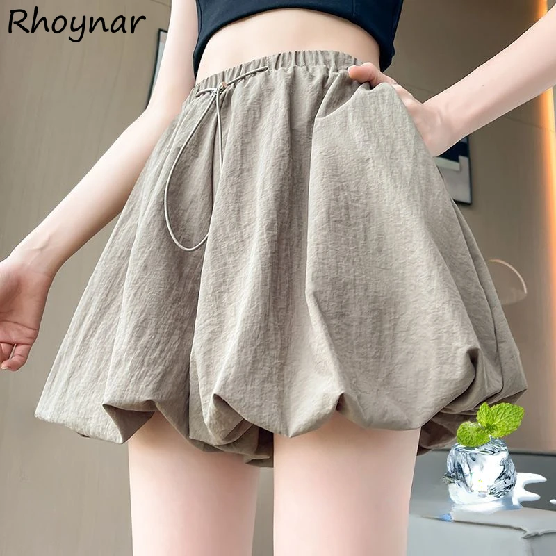 Shorts Women A-line High Waist Drawstring Slim Loose Fit French Lantern Style Solid Casual Breathable Fashion Streatwear Chic