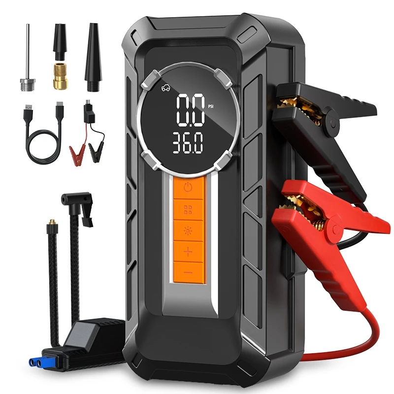 Digital Jump Starter with Tire Inflator & Tire Pressure Monitor ABS Material 150psi Max Pressure for Vehicles & Motorcycles