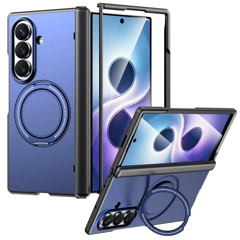 Rotating Stand Flap Hinged Magnetic Phone Case for Samsung Galaxy Z Fold 7 8 Ultra Solid Color Shockproof Protection Back Cover