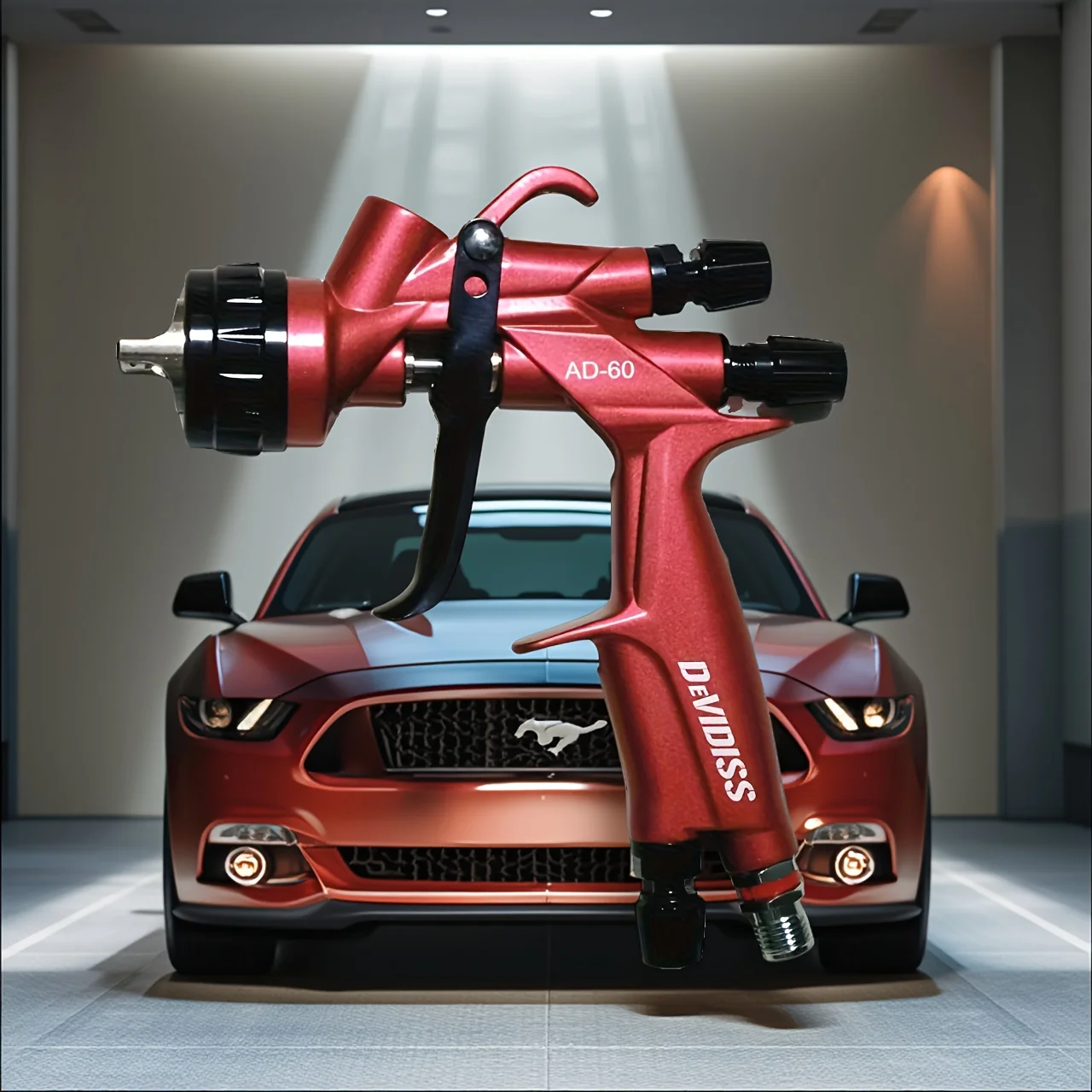 

DEVIDISS AD-60 Red Air Spray Gun 1.3mm HVLP Nozzle, Dual Pressure Control (12-15Bar) Industrial Paint Tool