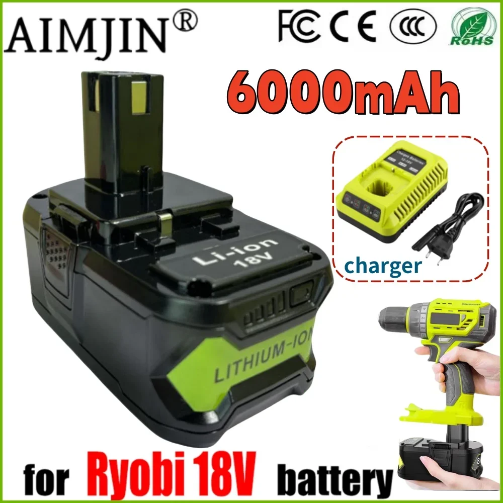 

NEW 6000mAh for Ryobi 18v Battery Rechargeable Li-Ion Batteries for P108 P102 P103 P104 P107 BPL1820 Power Tool Baterry