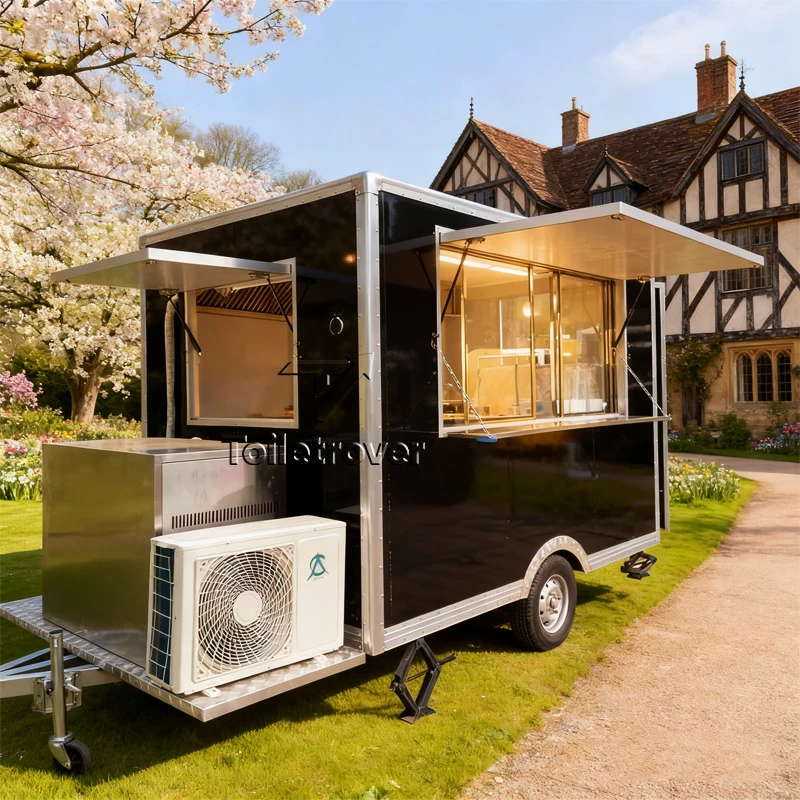 Outdoor Street Food Trailer Dessert Cart Coffee Mobile Food Trailer Cupcakes Ice Cream Commercial Food Trailer with Cold Case